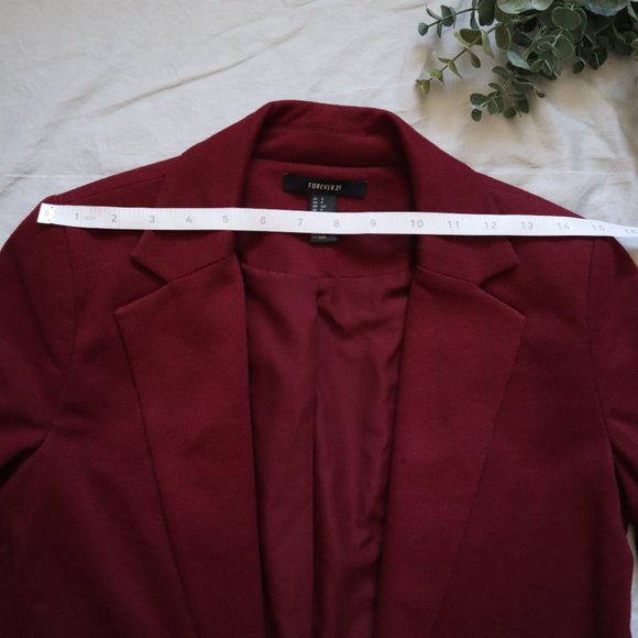 F21 Cuffed Knit Blazer 3/4 Sleeve Burgundy Small - Picture 7 of 10